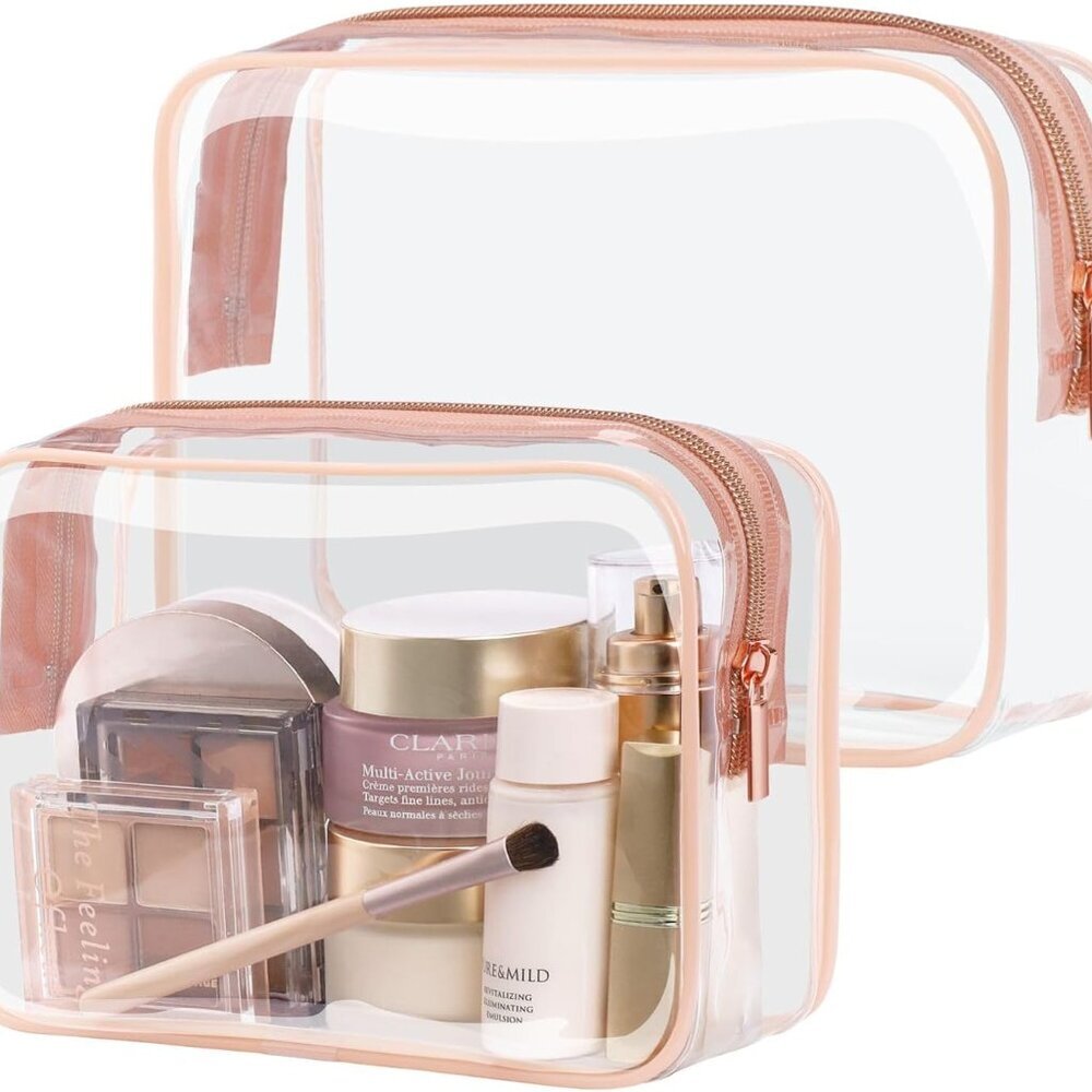Clear Makeup Bags, 2 Pack TSA Approved Toiletry Bag Quart Size Bag, Travel Makeu